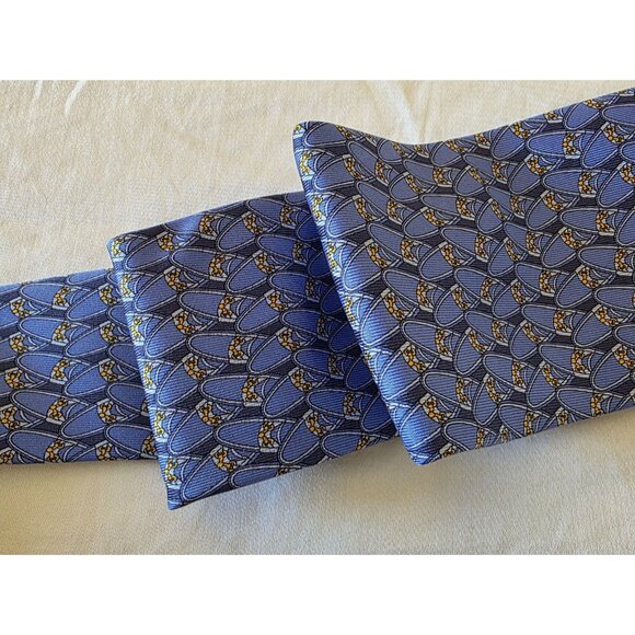 Gucci Vintage Silk Tie Blue Horsebit Equestrian Print 100% Silk Made in Italy - Picture 1 of 10